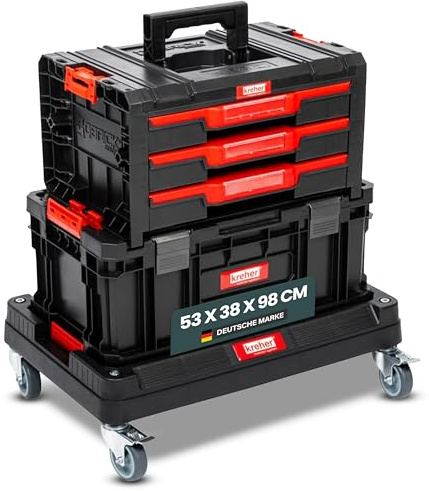 XL Werkzeugtrolley - Qbrick System Werkezugkoffer mit Rollen, Werkstattkoffer Set, Werkstattwagen mit viel Zubehör! B x T x H in cm: 53 x 38 x 98 cm! Der mobile Alleskönner - Privat & Gewerbe (SET 13)