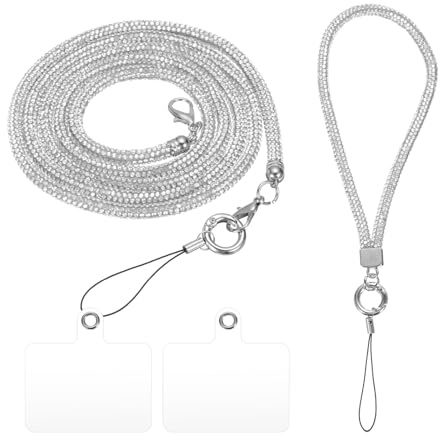 Sourcing Map Crossbody Crystal Lanyard, Bling Shoulder Strap for Phone Bag, Universal Chain Handbag Wallet (White, 27.6 / 9.6)