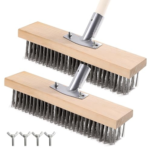 BORDEAG 2PCS Cabezal de Escoba de Alambre 30 cm, Cerdas de Metal Rígidas para Jardín, Escoba Alambre, Pavimentación, Patio, Caminos