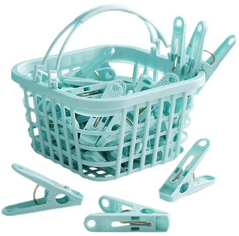 Clothesline Pegs - Windproof Clothes Pegs 30 Pieces Clothes Pegs | Household Clothes Pins Clips with Basket Small Clothespins for Socks, Underwear, Towels