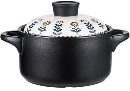 Pevfeciy Ceramic Casserole Dish with LidCasserole Dishes Japanese Cooking Ceramic Stick Pot Round Clay Pot Non-stick Pot Slow Dutch Oven Black,2.5L