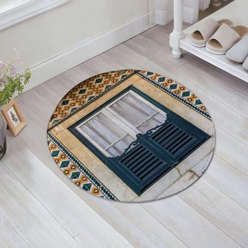 FSDGY Badvorleger Fußmatte Flauschig Teppich Badezimmerteppich Duschmatte für Bade & Wohnzimmer Schlafzimmer,Fensterläden, Fenster der Alten Architektur in Lissabon Portugal touristische St,60x60 cm