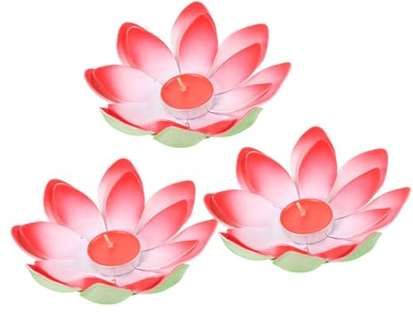 Lot de 6 photophores flottants en forme de lotus avec nénuphar rouge - Design rotatif pour éclairer la maison