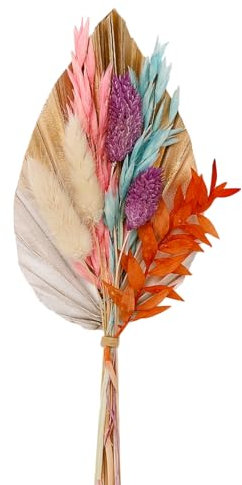 Boho Pampas Grass Cake Decoration, Palm Fan Cake Topper Gold and White, Palm Leaves Bunny Tail Grass Cakes Dried Flowers for Wedding Home Birthday Baby Shower Party Supplies (Multicolor)