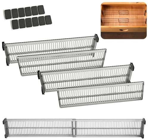4 Pièces Séparateurs de Tiroirs, Organisateur de Tiroir Adjustable en Longueur pour Tiroir, Armoire, Étagère, en PP Résistant - Pour Cuisine, Bureau, Salle de Bain (Noir transparent)