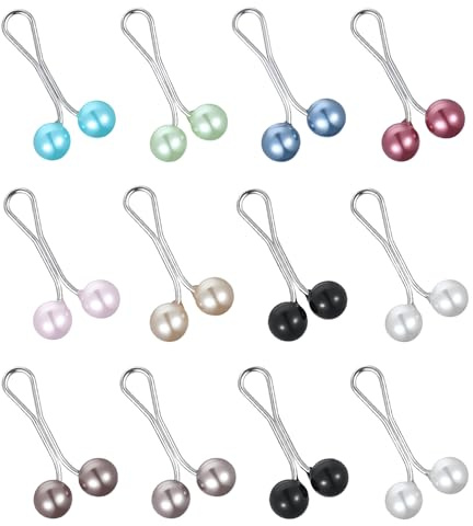 12 Stück Hijab Nadeln, Hijab Pins Perlen-Sicherheitsnadeln für Damen Kopftuch & Schalnadeln, Muslim Schmuckzubehör (Farbe)
