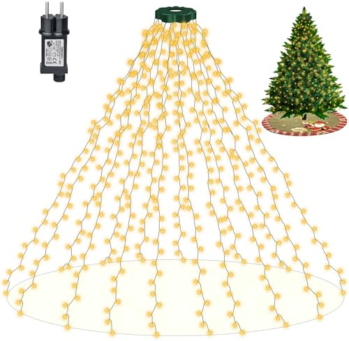 Lichterkette Weihnachtsbaum,2M 400LED Warmweiß Christbaumbeleuchtung mit Ring, Lichterkette IP44 Speicherfunktion Wasserdicht 8Modi Christbaumbeleuchtung für 1,5-2,4m Tannen Weihnachtsdeko Außen Innen
