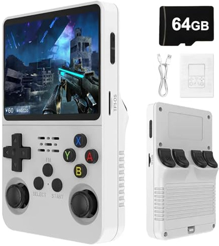 Console Di Gioco Portatile Retrò R36S-Display IPS Da 3,5 , Batteria Da 3500mAh Da 21000 Giochi Classici, Mini Console Di Gioco Portatile Con Sistema Linux-White||64G