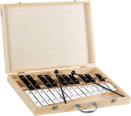 Classic Cantabile GSH-25 klockspel med trälåda – kromatiskt 25-tons slaginstrument med präglade notbeteckningar, inklusive – perfekt för barn, musikalisk tidig utbildning och undervisning