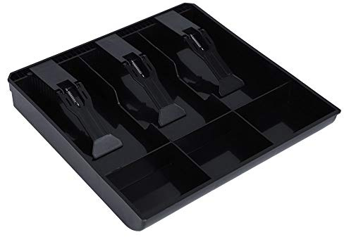 SIXRUN Cash Drawer Insert Tray, 3 Bills 3 Coins Money Storage Box Replacement with Strong Spring and Arc Shaped Design for Cash Register Organizer (Black)