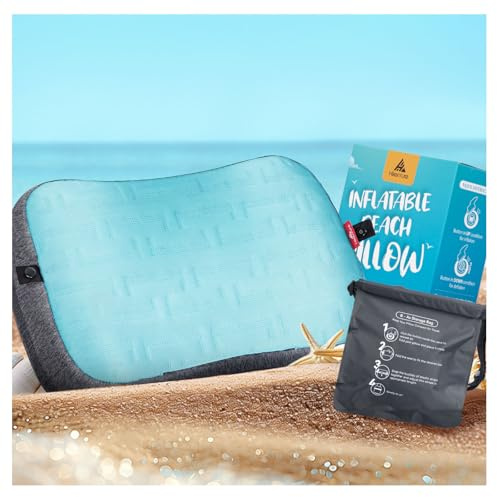 HIKENTURE Uppblåsbar kudde, strand, strandkudde, uppblåsbar med avtagbart örngott, ergonomisk kudde, bekväm nackkudde, campingkudde, resekudde, uppblåsbar resekudde – blå