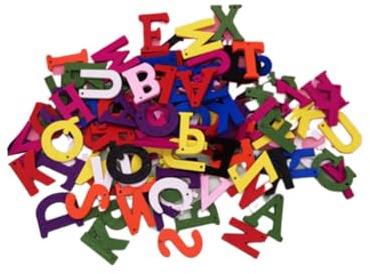 MUCKLILY 200 Stück Bunte Holzbuchstaben 2x2,3cm mit Loch Holzscheiben für Selbstgemacht Bastelarbeiten Kreative Buchstaben zum Dekorieren von Wänden Fenstern und Festtagsdekorationen