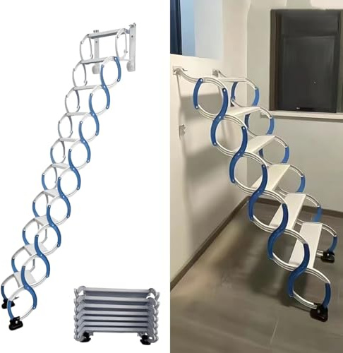 Scala pieghevole a parete, sistema di scala retrattile telescopica per soffitta, scala a soppalco pieghevole con gradini antiscivolo, per interni ed esterni(12 steps 305cm)