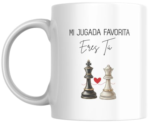 Taza romántica de cerámica “Mi jugada favorita eres tú” diseño de Ajedrez | Taza para enamorados San Valentín detalle original para pareja regalo aniversario regalo para desayuno y café