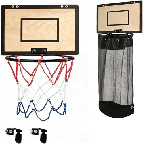 2 in 1 Basketballkorb Wäschekorb, Hängender Mini Basketballkorb Tür Wäschesammler aus Holz, Wäschekörbe mit Reißverschluss für Zimmer Badezimmer Wohnheim, Geschenk für Kinder und Erwachsene