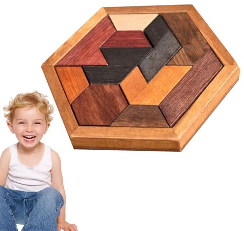 Wooden Tangram Puzzle | Brain Teaser Puzzles - Wooden Brain Teasers Puzzles, Educational Gift for Kids, 11 Blocks