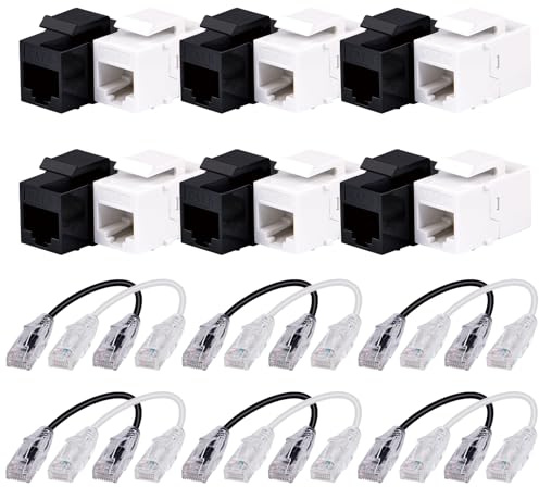 GeeekPi Keystone - Kit de gestión de cables con 12 conectores RJ45 Cat6A y 12 cables de red Cat6A de 0,2 m para gestión de paneles de conexión