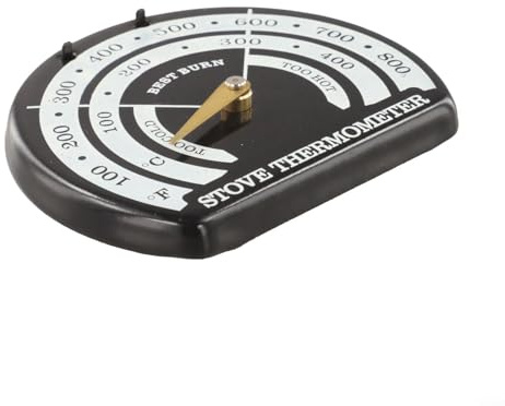 Großes Ofenthermometer, 8,5 cm, hochtemperaturbeständige Tinte, Edelstahl-Messgerät für Holzbrenner-Effizienz, für einfache Installation oben oder seitlich, Schwarz