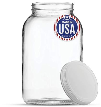FastRack 1 Gallon Wide Mason Jar with White Airtight Lid | Regular Glass Canisters with Airtight Lids | Large Mouth Glass Jar for Food Storage, Canning, Fermentation, Pickling