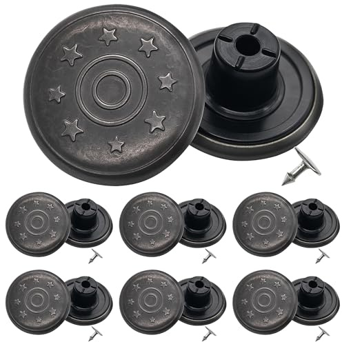 Trimming Shop 8 x jeansknappar som är 17 mm breda. Pistol, metallfärgade, med stjärndesign. Reservknappar för borttappade knappar för jeans, jackor och kläder