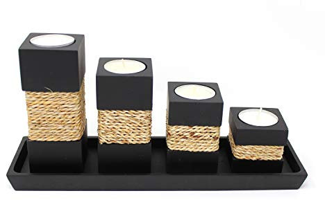 Trendy Wood & Light TEELICHT Article de décoration en bois de manguier Noir