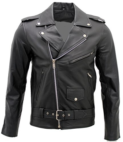 Hombres elegante Brando chaqueta de cuero negro motociclista L