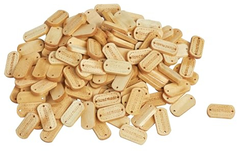 VBS XXL Holz Labels Handmade 150 Stück 2,3x1,2cm Sperrholz Basteln Holz Etiketten oval mit Schriftzug