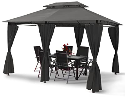 Luxus LED - Pavillon 3x4m Minzo - inkl. Seitenwände mit LED Beleuchtung + Solarmodul Gartenpavillon optional mit Moskitonetz Partyzelt Gartenzelt (mit Moskitonetz, anthrazit)