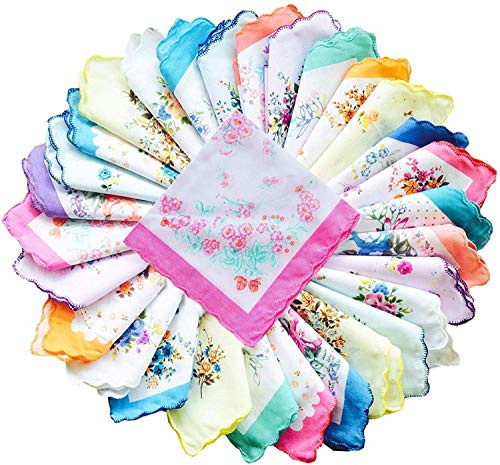 Forlisea 6 Pieces Womens Beautiful Cotton Floral Handkerchief Wendding Party Fabric Hanky