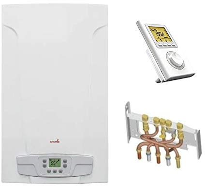 Chaudière Gaz BasNox Luna ST Blue Chappée 24 kW/Cheminée Complète (Douilles + Dosseret) avec Thermostat Filaire