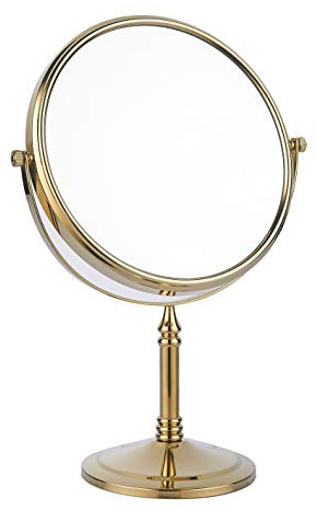 BGL Standspiegel rund, 1X & 3X Schmink Spiegel Gold, 360 Grad Spiegel Klein, doppelseitiger Badezimmerspiegel für Bad, Schlafzimmer, Schreibtisch, Waschbecken