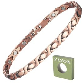 Tobillera magnética de cobre para mujer, alivio del dolor de artritis con imanes (tobillera/pulsera grande (25 cm/6,5 mm)
