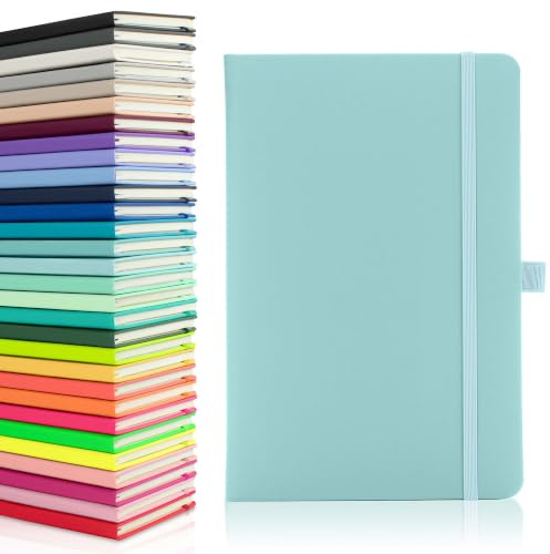Notes London Eco A5 Notizbuch mit linierten Seiten, Stiftschlaufe, Band, Datumsmarkierungen und Papiertasche, mittleres gebundenes Tagebuch, Notizbuch, nachhaltig angebautes Papier (Pastel Celeste)