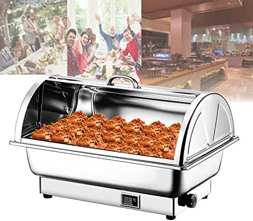 JTYDFG Electric Food Warmers for Parties Buffets, Chafing Dish Buffet Server Set with Stainless Steel Warming Tray and Roll Top Lids, Digital Display+Adjustable Temperature, 9L
