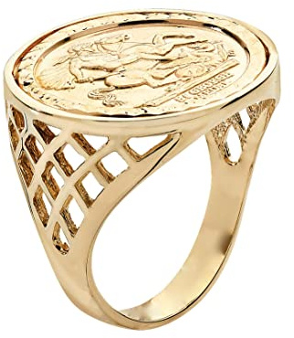 Old English Jewellers 9ct Yellow Gold on Silver Sovereign Coin Ring - St George - Siezs M to Z + 1 (Z)