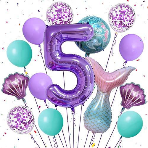 Meerjungfrau Geburtstag Deko 5 Meerjungfrauen Luftballon 5 Jahre Folien Geburtstags Luftballon Meerjungfrauen Party Konfetti Ballon Lila Meerjungfrau Luftballon 5 Jahr Deko Mädchen