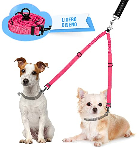 SlowTon Guinzaglio Doppio per Cani, Doppio Guinzaglio per Cani Che Camminano in Allenamento Girevole a 360 ° Lunghezza Riflettente Regolabile Separatore a Doppio Filo per Due Cani