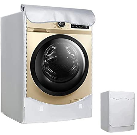 Qikuver tvättmaskinsskydd, silver, vattentätt skydd för tvättmaskin frontlastad torktumlare, justerbar storlek 420D oxfordtyg, för tvättmaskin frontlastare torktumlare (M(60 cm x 45 cm x 85 cm))