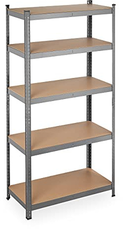 Relaxdays 2 scaffali per carichi pesanti, portata 875 kg, 5 ripiani, da incastro, cantina, garage, acciaio, altezza x larghezza x profondità: 180 x 90 x 45 cm, grigio
