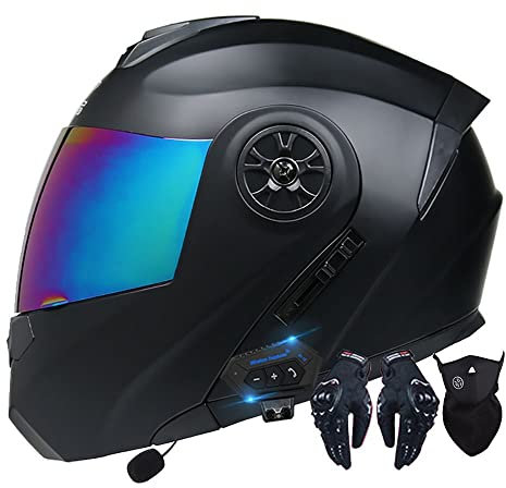 Casque Moto Modulable Homologué ECE Homme Et Femme Bluetooth Flip Up Casque Moto avec Double Visière pour Anti-Collision Casque Scooter Casque Integral Modulable pour Locomotive