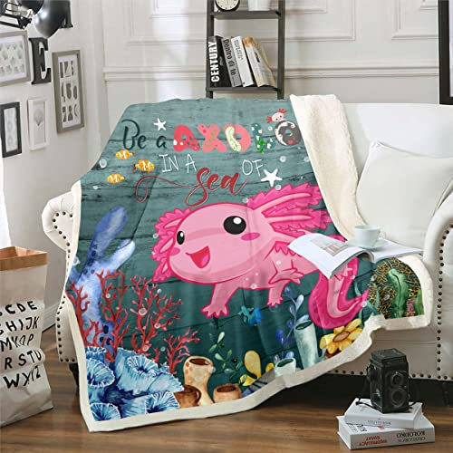 Rosa Axolotl Decke 150x200 Kawaii Wandernder Fisch Decke Werfen für Kinder Unter Meereslebewesen Reptil Fleece Decke Korallenriff Ozean Dekor Fuzzy Decke Niedliches Nautisches Meerestier Raumdekor
