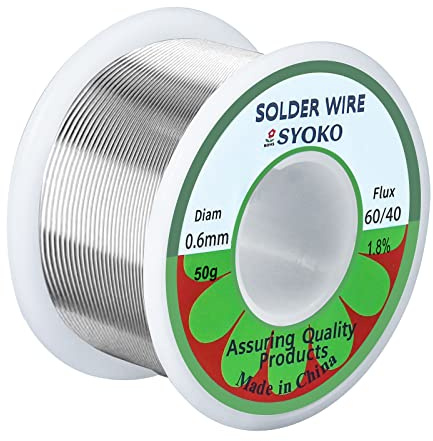 SYOKO 60/40 0.6mm 50g Tin Lead Rosin Core Solder Wire for Electrical Soldering, Soldering Wire, Electrical Solder, 1.8% Solder Flux (0.6mm 50g)