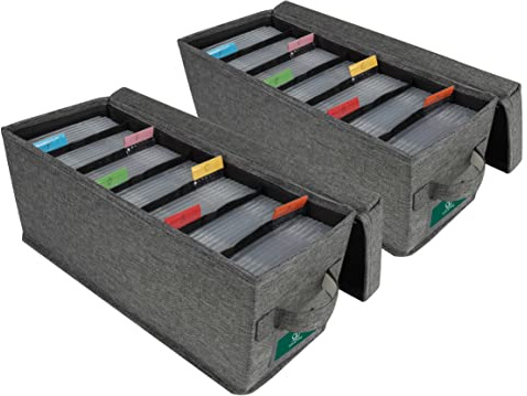 TWAVETREE CD-Aufbewahrungsbox mit Deckel, 2 Stück, praktischer CD-Etui-Halter Organizer mit Index-Etiketten, 37,8 x 14,5 x 15,5 cm, CD-Aufbewahrungskoffer zur Aufbewahrung von bis zu 70 CDs,