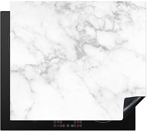 KitchenYeah© Herdabdeckplatte Einteilig Ceranfeld Abdeckplatte für Induktionsschutz Ceranfeldabdeckung Vinyl Herdabdeckplatten Marmor - Weiß - Grau - Luxus - Marmoroptik - Stein - 60x52 cm