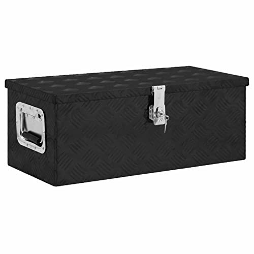 ZEYUAN Aufbewahrungsbox, Abschließbare Box, Alu Box, Metal Box, Transportkiste, Werkzeugbox, Metallkiste, Alukiste, Schwarz 70x31x27 cm Aluminium