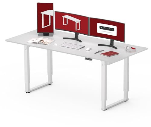SANODESK Höhenverstellbarer Schreibtisch 180×80 cm mit Dualmotor & 4 Beinen – extra großer Gaming Standing Desk/Sitz-Steh-Tisch für Zocker, leise & ergonomisch(Weiß)