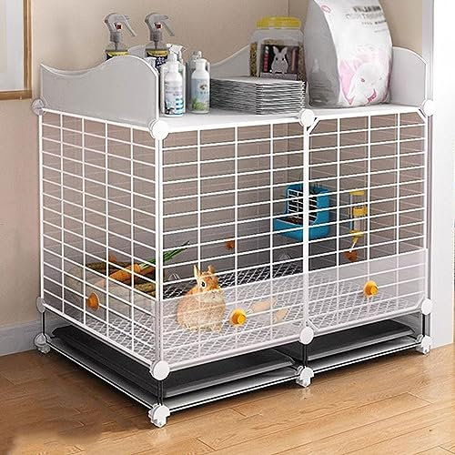 Hasenkäfig Innen, DIY Kleintierkäfig for Kaninchen, mit Verbesserte Schallwand und Herausziehbares Tablett, Fügen Sie Stauraum Oben Hinzu, Freilauf for Kaninchen ( Color : White , Size : L )