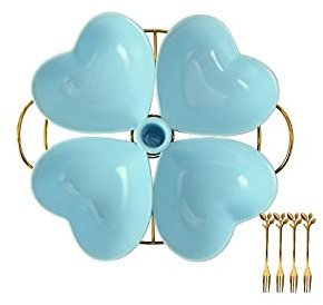 OQHAIR Bandeja de Frutas Plato de Frutas de cerámica en Forma de corazón Sala de Estar Plato de refrigerios para el hogar Plato de refrigerios Dividido (Color: Azul)