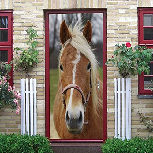 Türtapete Selbstklebend Tierisches Braunes Pferd 95 X 215 Cm Türtapete Selbstklebend Türposter,Fototapete Selbstklebend 3D Pvc Türaufkleber Diy Türbild,Türfolie Poster Tapete - Türwandaufkleber