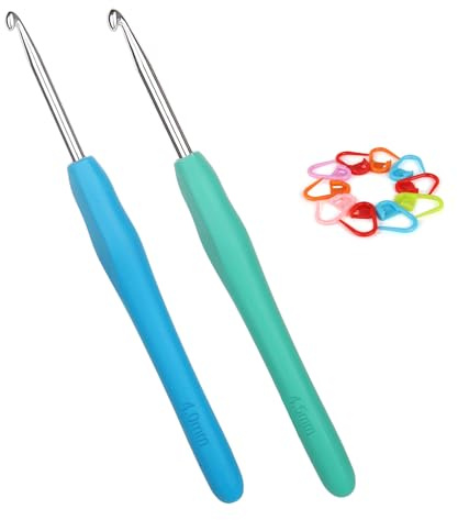 Coopay Häkelnadeln 4,0 mm und 4,5 mm, 2 Stück Metall Mit Maschenmarkierer, Ergonomische Mit Weichen Griff für Arthritische Hände, Bunt TPR Griff 4 4,5 mm für Anfänger